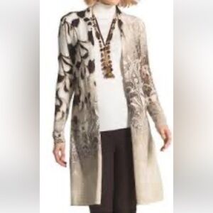 CHICO'S Long Cover Up Duster Cotton Shades of Brown Size 1 Large